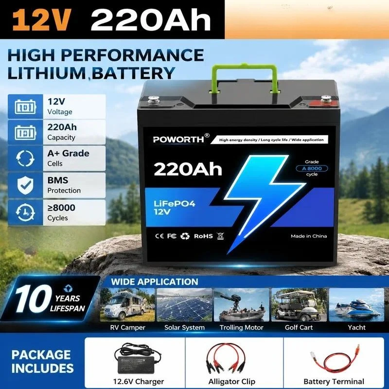 12V 220Ah Large Capacity 18650 Lithium Ion Battery Pack with Protective Board for RV Solar Energy Storage System
