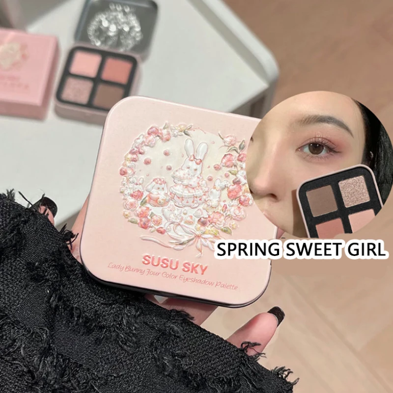 SUSU SKY Lady Rabbit 4 色アイシャドウ パレット — マットな仕上がり、肌のトーンを強化、自然なブレンド、毎日多用途