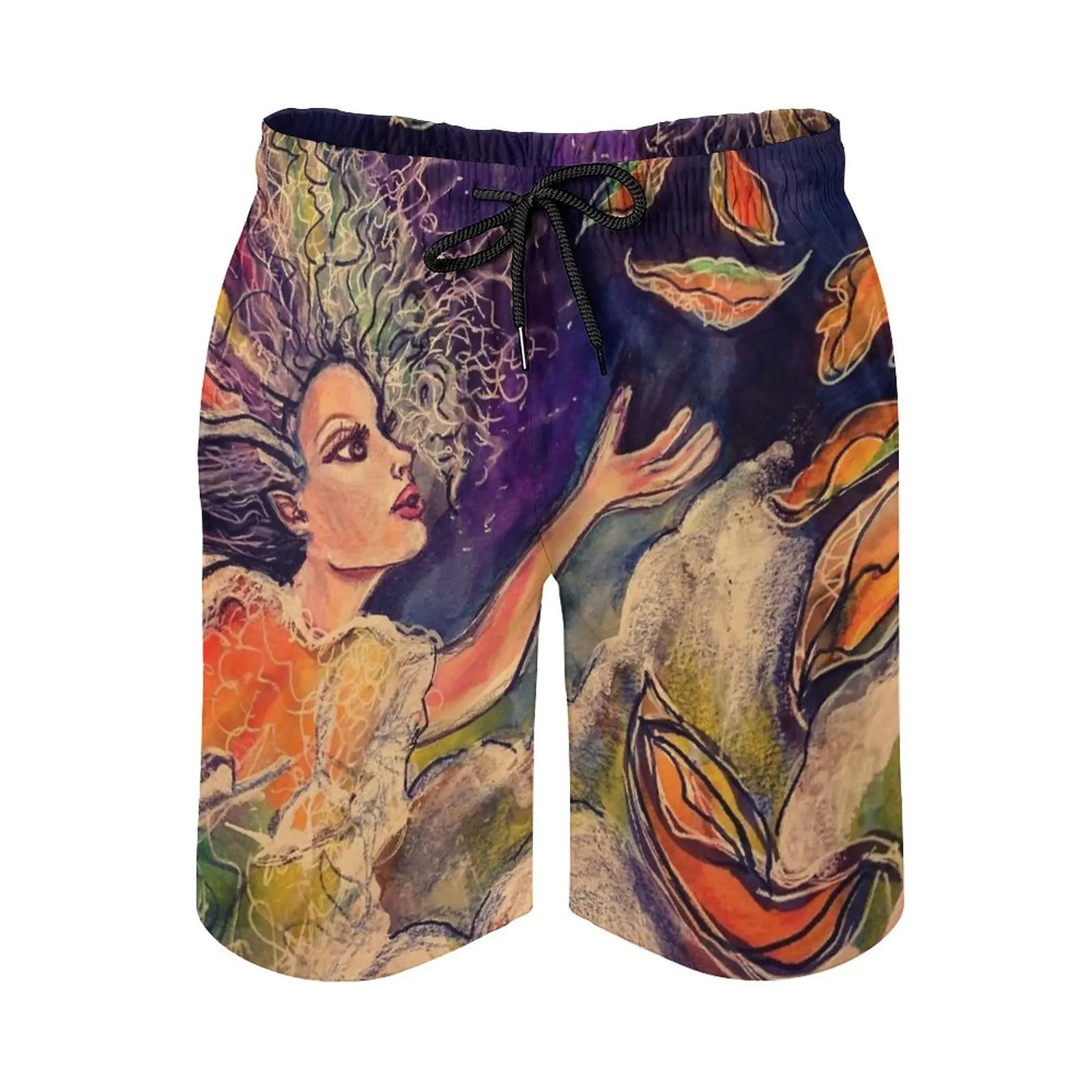 Mother Nature Surfing Beach Shorts Men's Boardshorts Patchwork Surf Swim Short Pants Lyric Goddess Luna Moon Wicca Wiccan