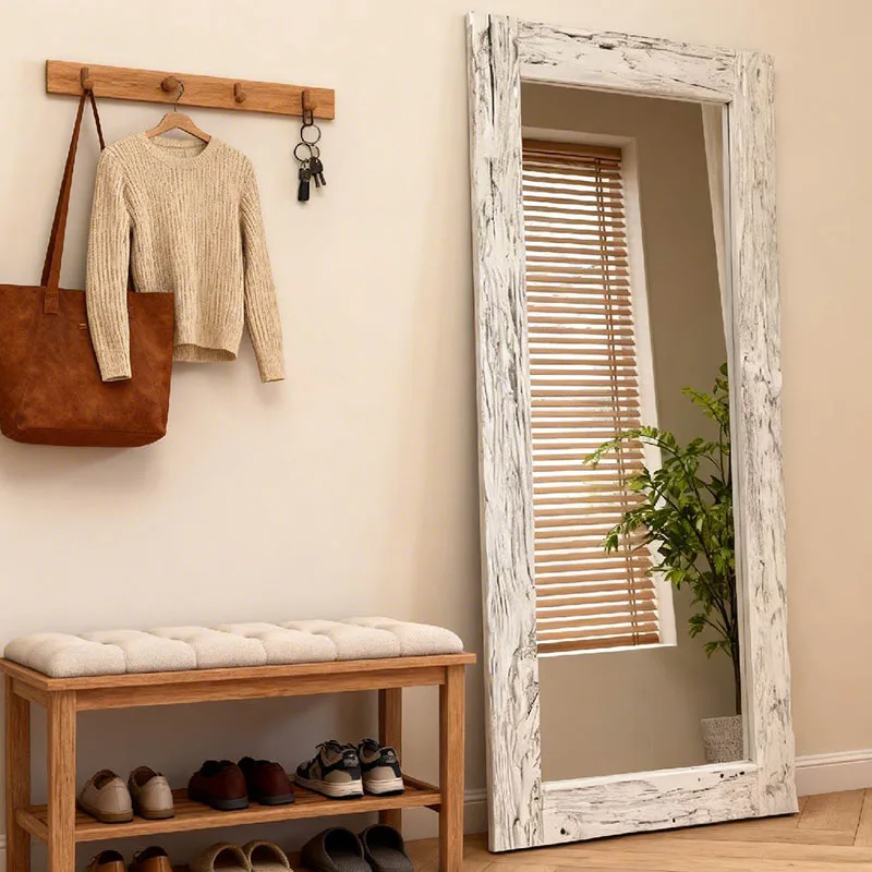 

Wooden Square Mirror Aesthetic Standing Living Room Compact Big Floor Long Funky Mirror Modern Luxury Espelho Home Decorations