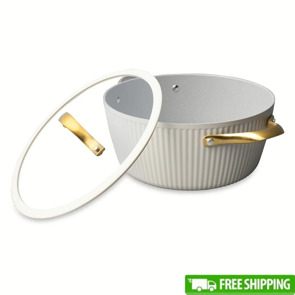 

5QT Non-Stick Ceramic Ribbed Dutch Oven Elegant Design Durable Heat Distribution Ergonomic Handles Dishwasher Safe Versatile