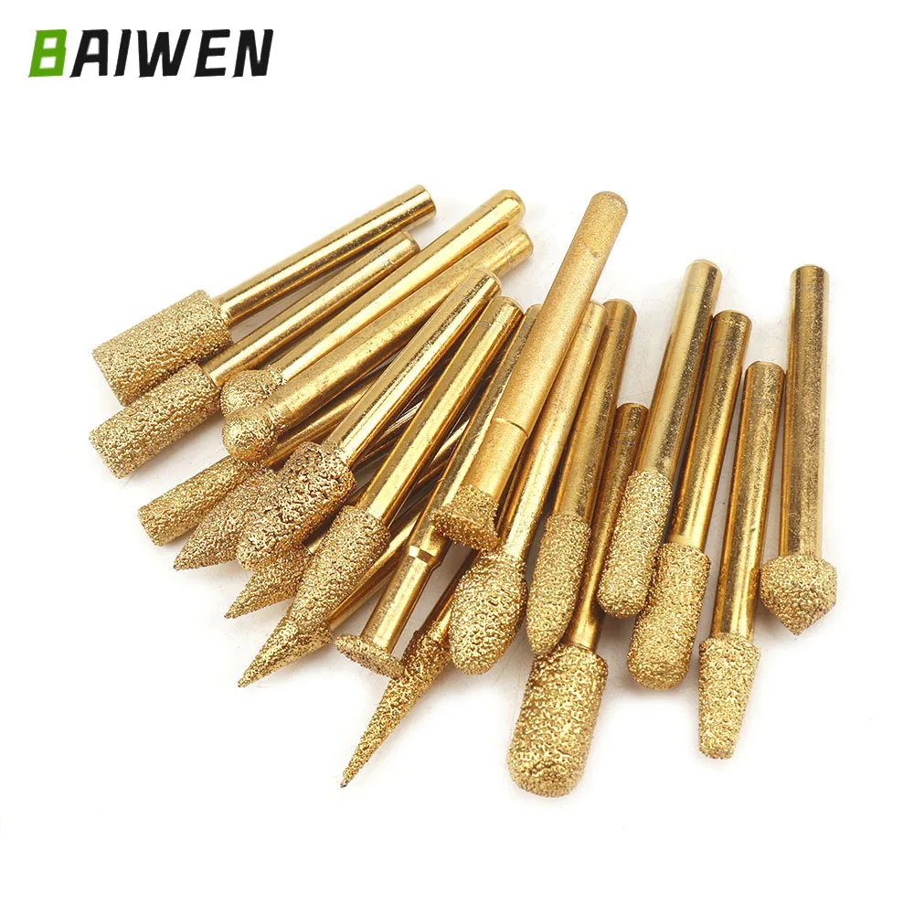 Diamond Grinding Head Wheel Vacuum Brazed Diamond Straight Carving Bits Dremel Stone Jade Polishing Carving Tools 61x10mm