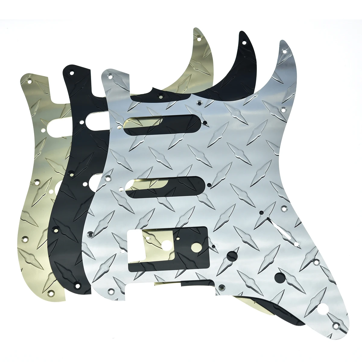 Dopro 11-Hole Diamond Plate Modern Style Strat HSS Guitar Pickguard Metal ST Strat HSS Scratch Plate Fits for Fender Strat