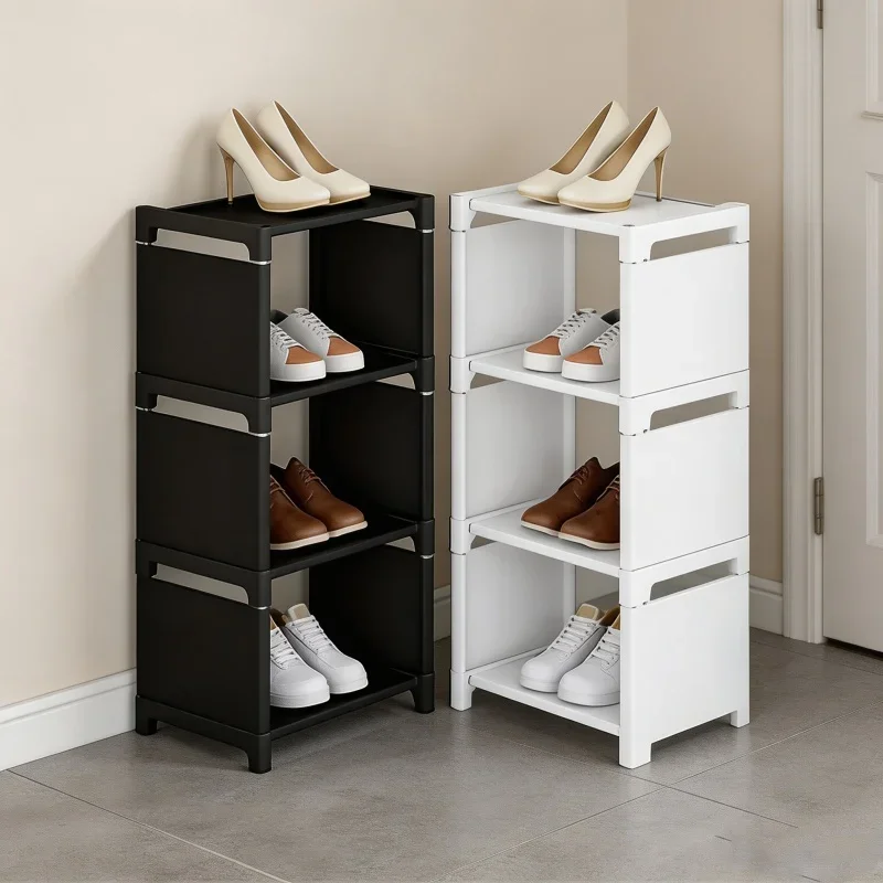 Étagère à chaussures métallique superposable sans outils, organisateur pratique pour l'entrée de la maison et le dortoir, pour l'organisation quotidienne des chaussures
