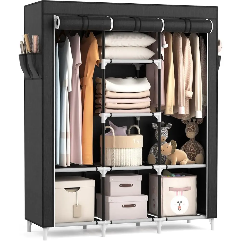 

Portable Closet, Large acity Portable Wardrobe with 2 Hanging Rods and 8 Storage Shelves, Sturdy ree Standing Closet Wardrobe or