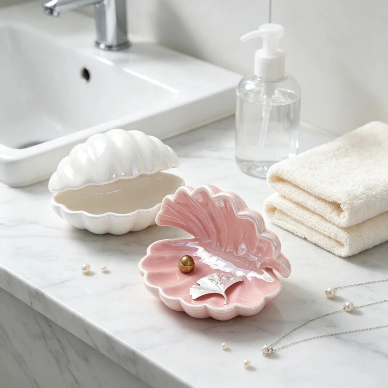 Shell Shape Ceramic Jewelry Storage Box Mini Necklace Pendant Tray Jewelry Organizer For Home Decor Party Valentines Day Gift
