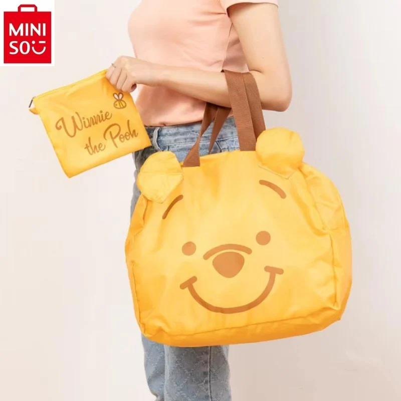 Miniso Disney Winnie Beer Bedrukte Opvouwbare Handtas Voor Dames Reis Lichtgewicht Opbergtas Met Grote Capaciteit