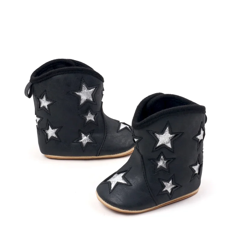 Botas estrela bebê para meninos e meninas, fundo macio, antiderrapante, curto, inverno