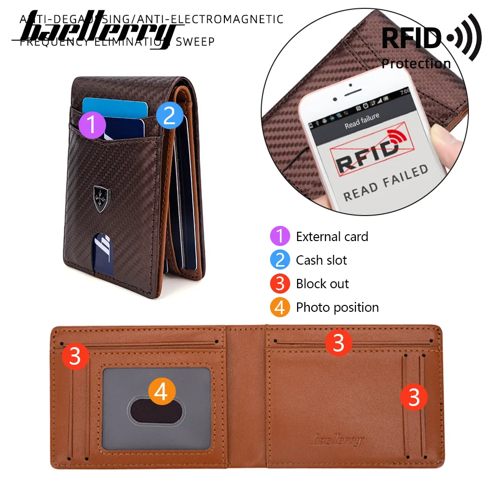 Portefeuille en cuir PU avec blocage Rfid pour hommes, porte-cartes de crédit, pinces à billets, mode