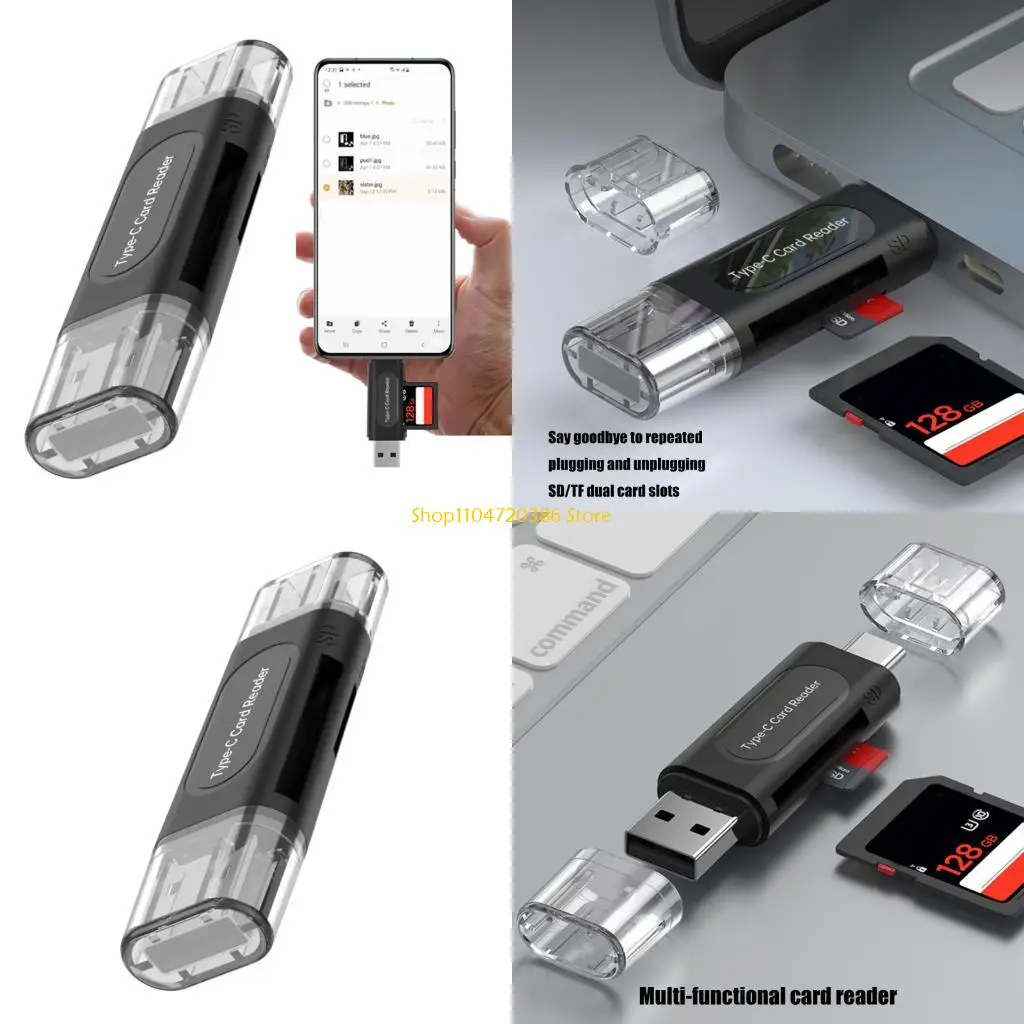 

K0EA пластиковые адаптеры для карт SDTF USB2.0 Type C Reader 128 ГБ для хранения с возможностью горячей замены для компьютеров, телефонов, планшетов