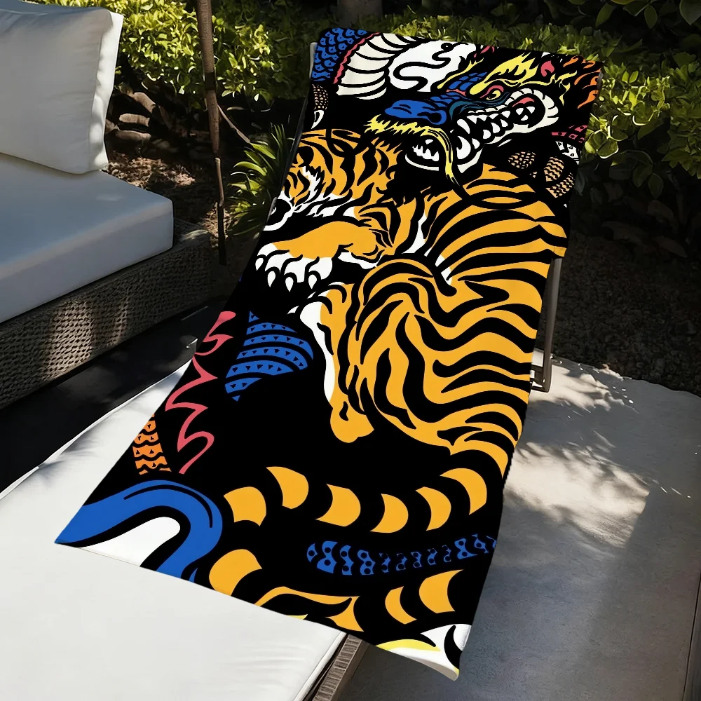 Tiger Retro Towel Large Quick-Drying Microfiber Soft Beach Towel for Travel Fitness Sauna Bathing Camping