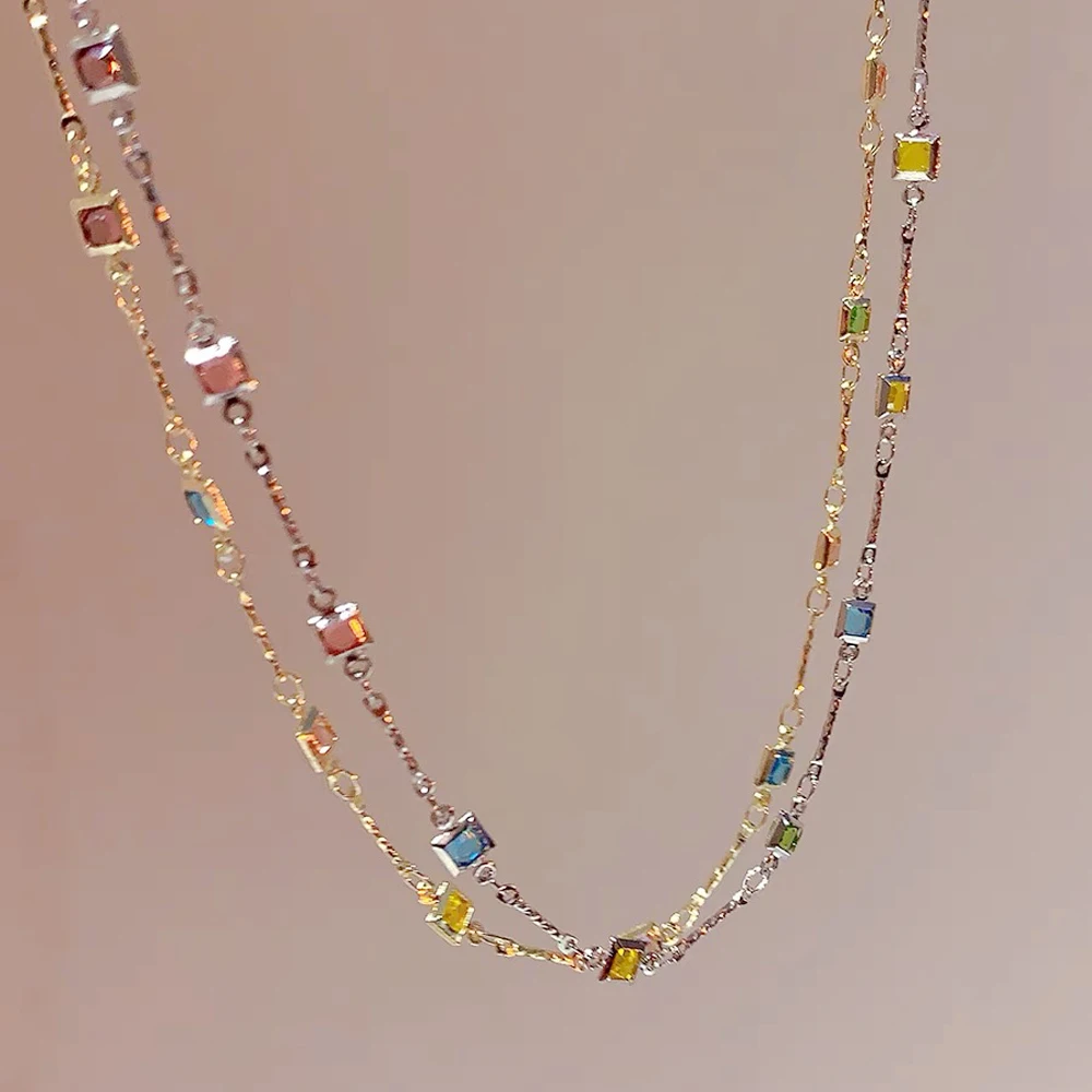 スクエアクリスタルジルコニアペンダント,ゴールドカラーのネックレス,ファッショナブル,1ピース