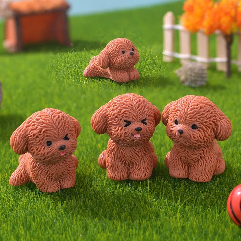 4 Stile Niedliche Cartoon-Teddyhund-Harzfiguren Miniatur für Mikro-Landschaft Gartendekoration DIY Bastelbedarf