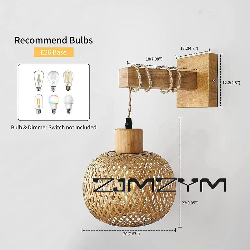 Wall Light Lamp Fixture Sconce Corridor Hanging Wood Lantern Mount Farmhouse Sconces Night Bamboo Rattan Lamp