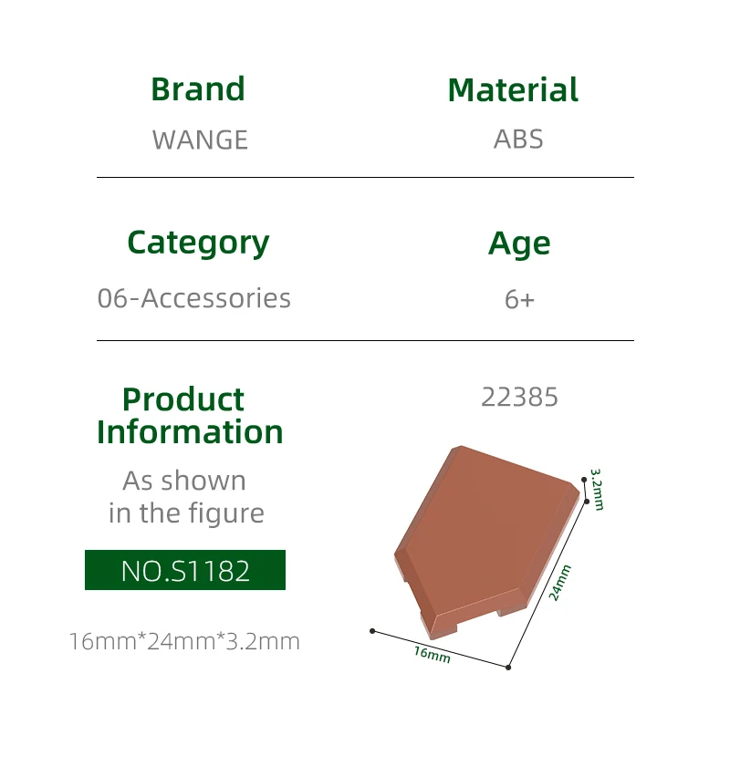 Wange 169Pcs/lot  22385 Tile Special 2x3 Tile Pentagonal Block Moc Color Accessories Compatible with Brick DIY Children\'s Toy