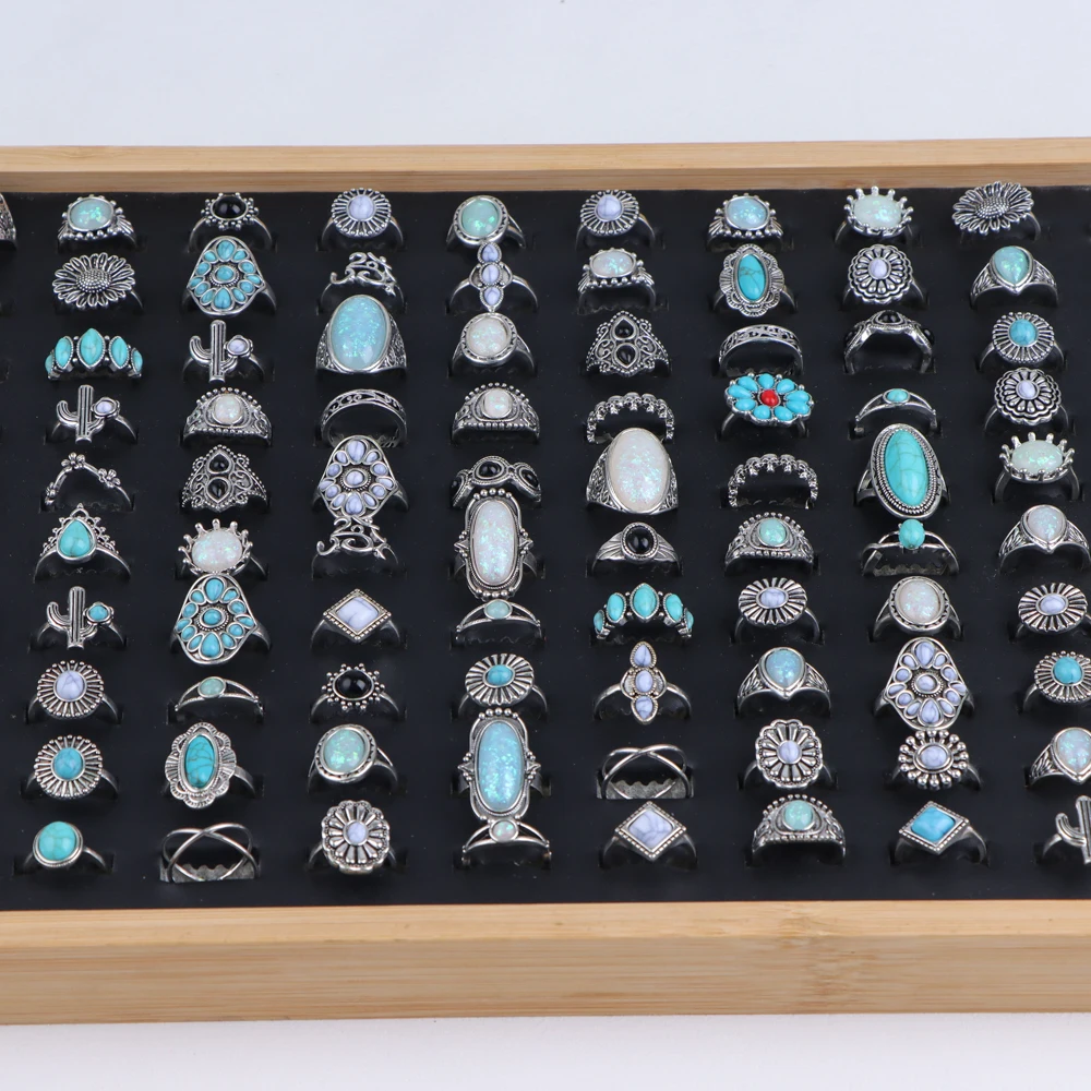 10/20/30 قطعة/الوحدة موضة ريترو أنيقة البوهيمي الحجر الطبيعي خواتم الاصبع للنساء مزيج نمط مجوهرات هدايا الحفلات اكسسوارات #3