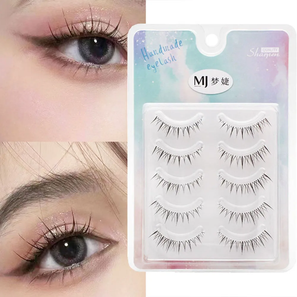 Neue 5 Paare koreanischen Stil falsche Wimpern 3d transparenten Stiel Manga Wimpern natürliche Augen Make-up Wimpern liefert Großhandel