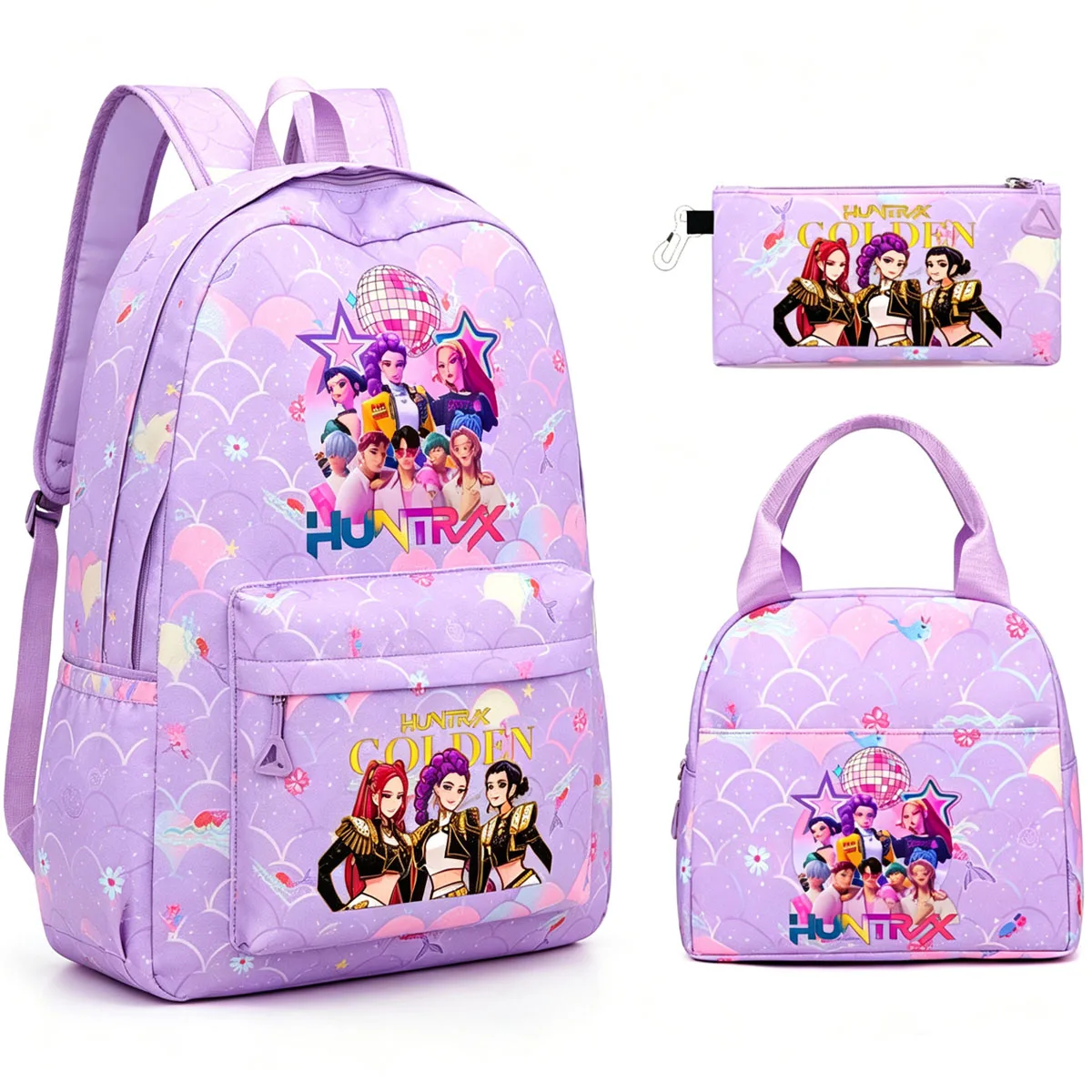 Rumi Mira Zoey Print Backpack Nylon 3pcs Saja Boys Fashion Schoolbag Unisex Casual Backpack Travel Laptop Rucksack Fro Daily Use
