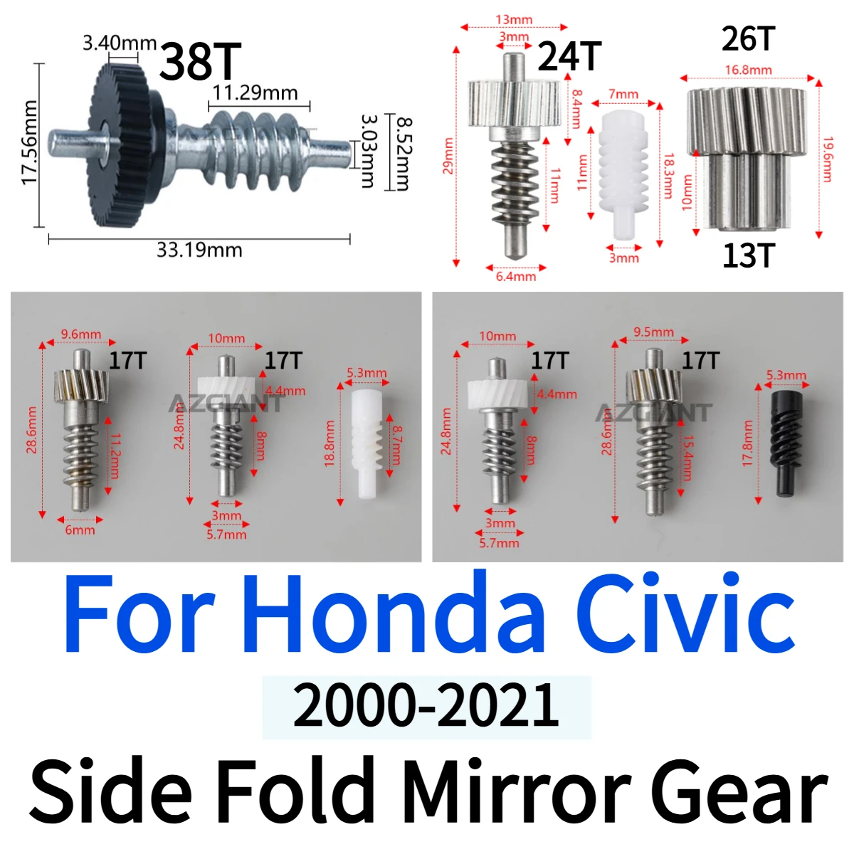 Gear For Honda Civic 2000-2021 Car Motor Exterior Side Wing Reversing Rearview Mirror Folding Cog Electric Fold Mirrors Repair