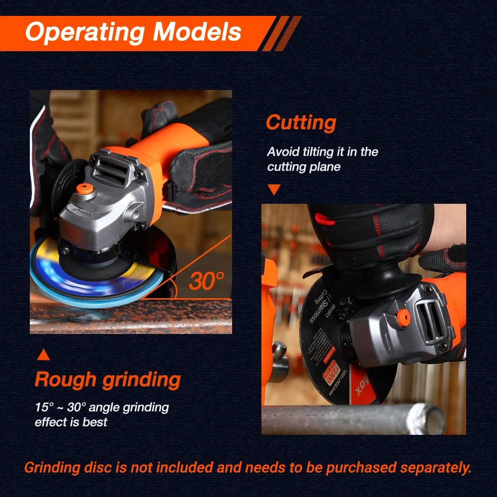 220V Electric Angle Grinder 760W Single Speed Metal Cutting Grinder Handheld Polishing Machine 125mm Cutting Disc Power Tool