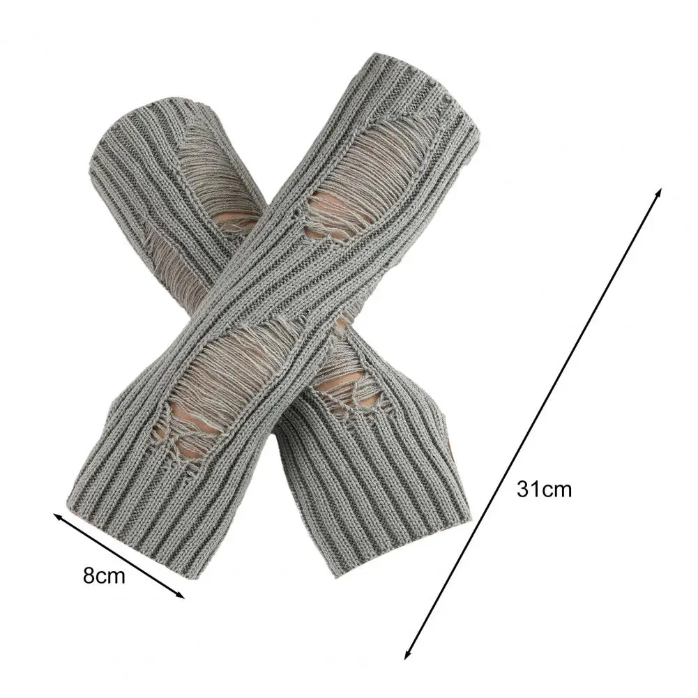 Aquecedores de braço sem dedos de malha, alta elasticidade, antiderrapante, rasgado design, ciclismo, manter aquecido, outono, inverno