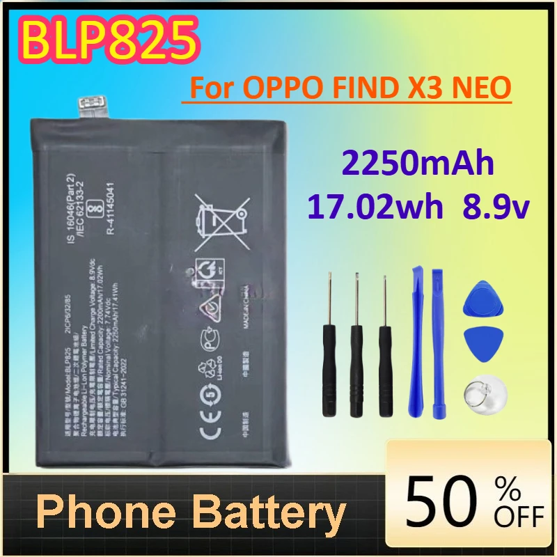 BLP825 2250mAh Phone Battery for OPPO FIND X3 NEO Replacement Batteries+Free Tools 17.02wh 8.9v