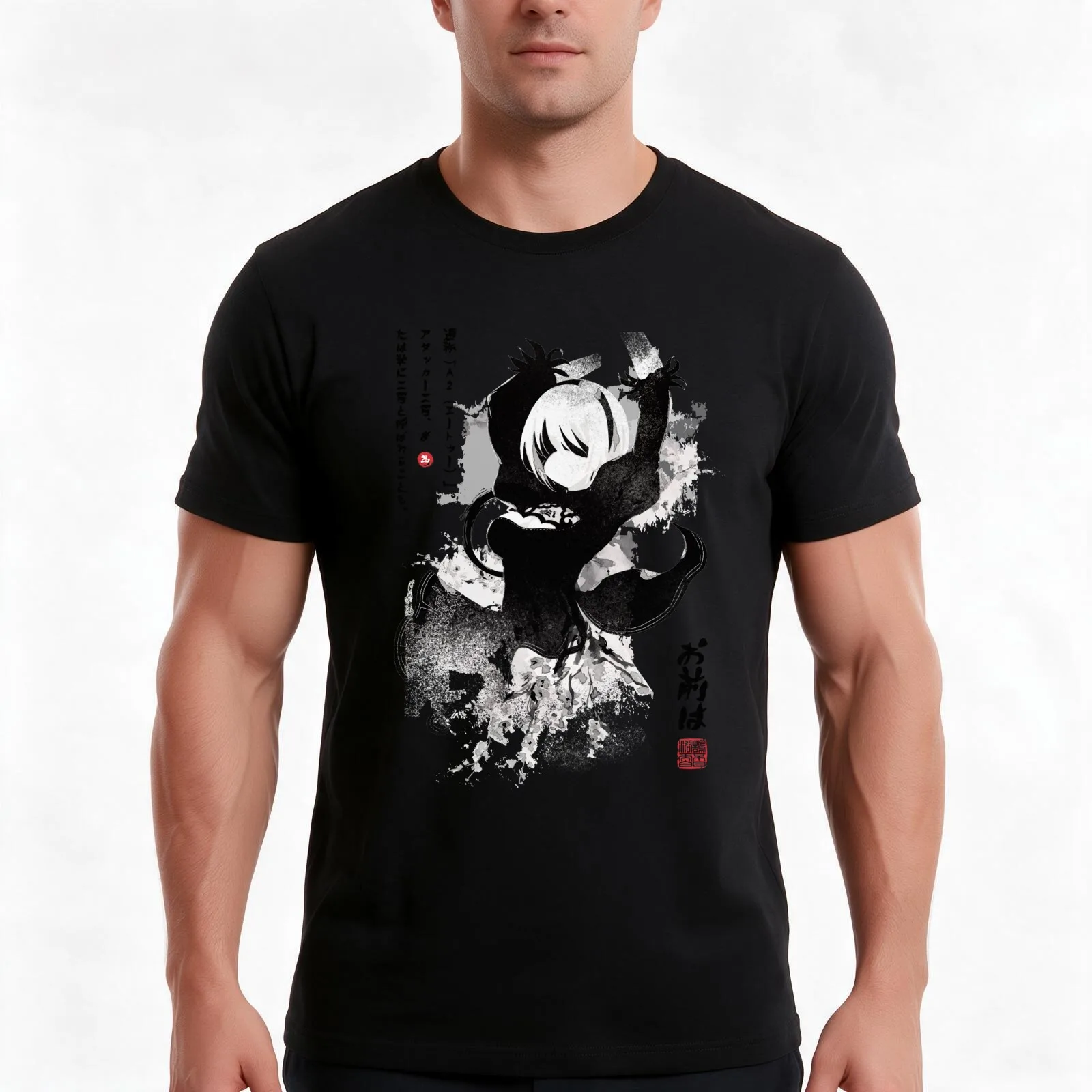 NieR:Automata 2B Japan Ink ニーア_オートマタ Ver 2.0 T-Shirt, Summer Casual Cotton Tee, Oversized Streetwear Tops, Vintage Graphic Print
