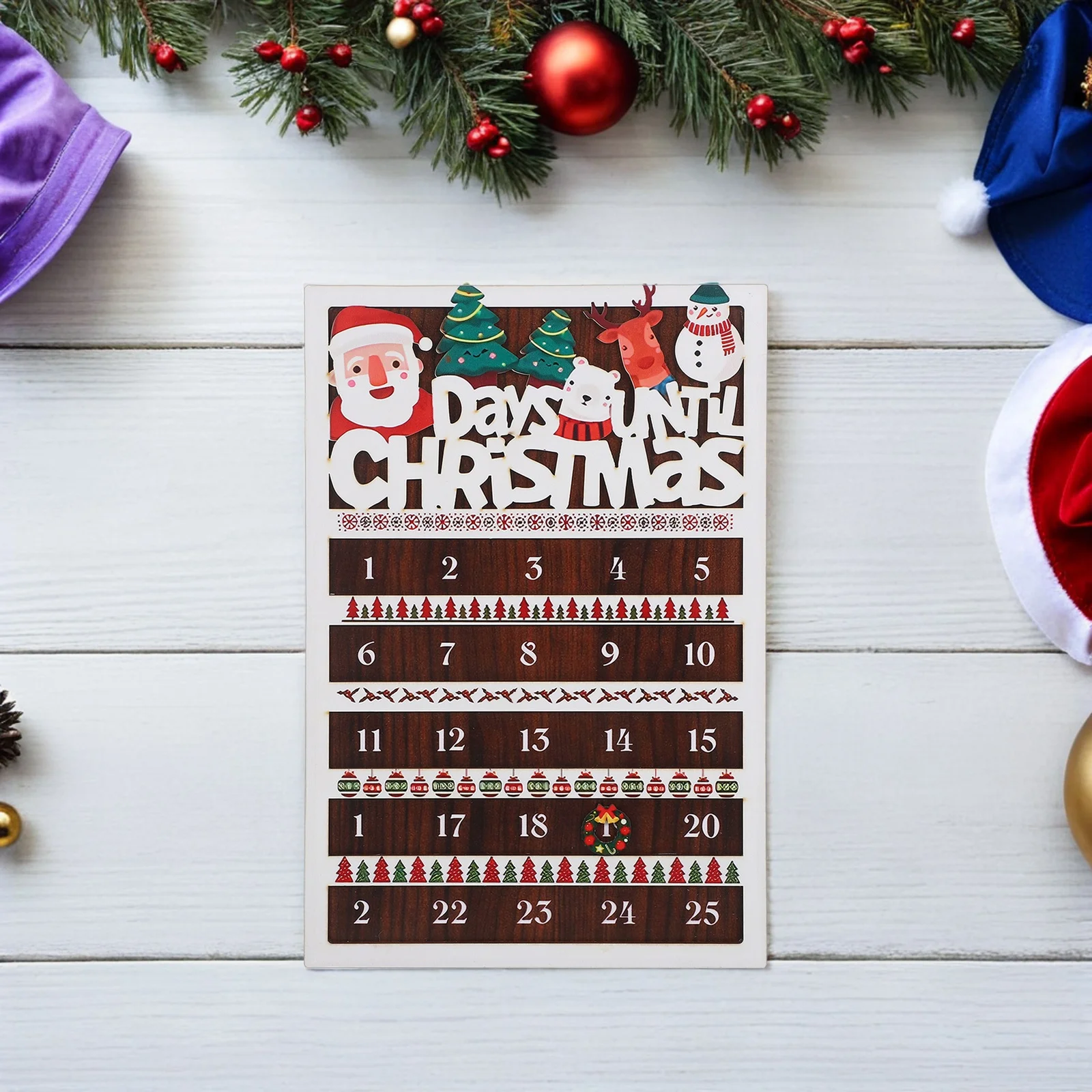 

25 Days Wooden Christmas Countdown Calendar Rustic Farmhouse Decor Movable Wreath Xmas Countdown Decoration For Wall Tabletop