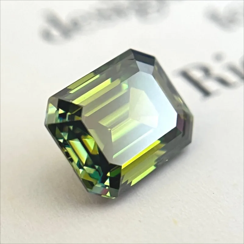 Moissanite Stone Emerald Cut Primary Yellow Green Color Gemstone Lab Grown Diamond Charms Woman Jewelry Making GRA Certificate