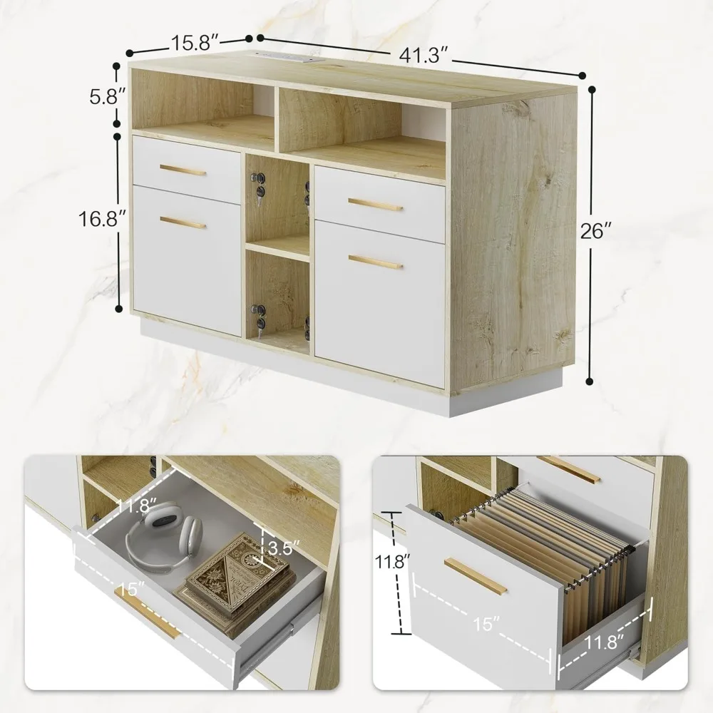 

71" Standing Desk with 2 File Cabinet, AC/USB, 1.18" , L Shaped Height , Filing Cabinets