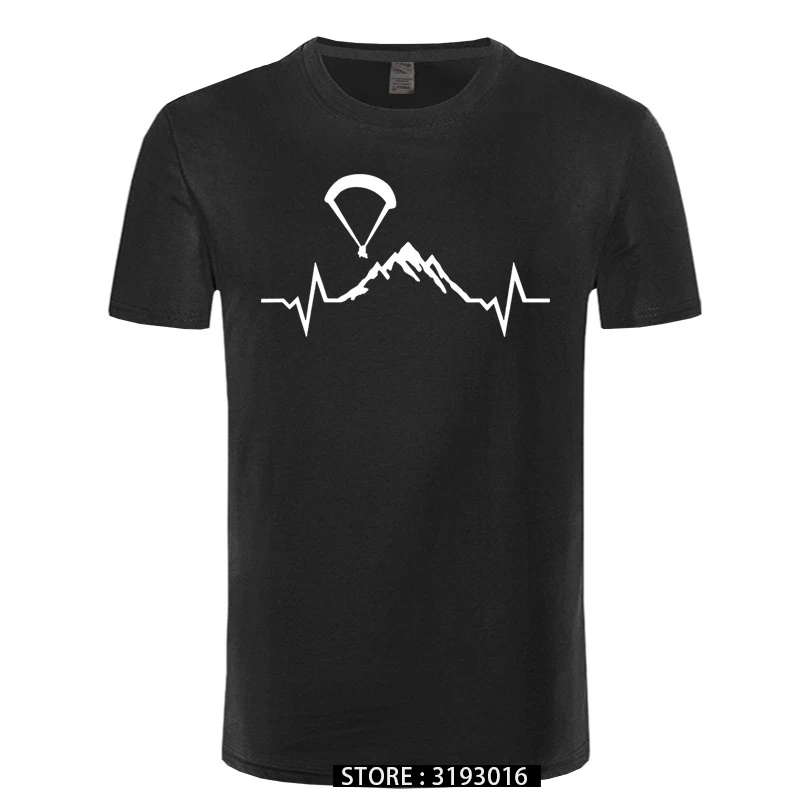 Paragliding Mountains Ecg Heartbeat T Shirt Designer Summer Style Men Tops Breathable Streetwear Pattern Cheap Sale