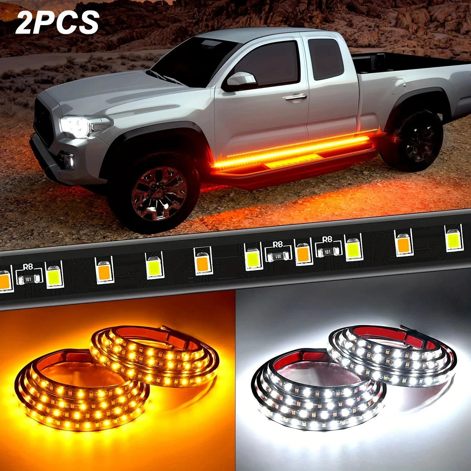 

2X 60" Truck LED Running Board Light Running Board DRL Side Step Strip Bar White Amber Turn Signal LED Tailgate Bar LED Light