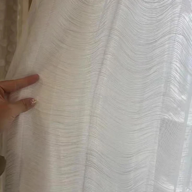 French Light Luxury Modern Style Pearlescent Bright Silk Three-layer Silk High-end Atmospheric Gauze Curtain Living Room Sheer