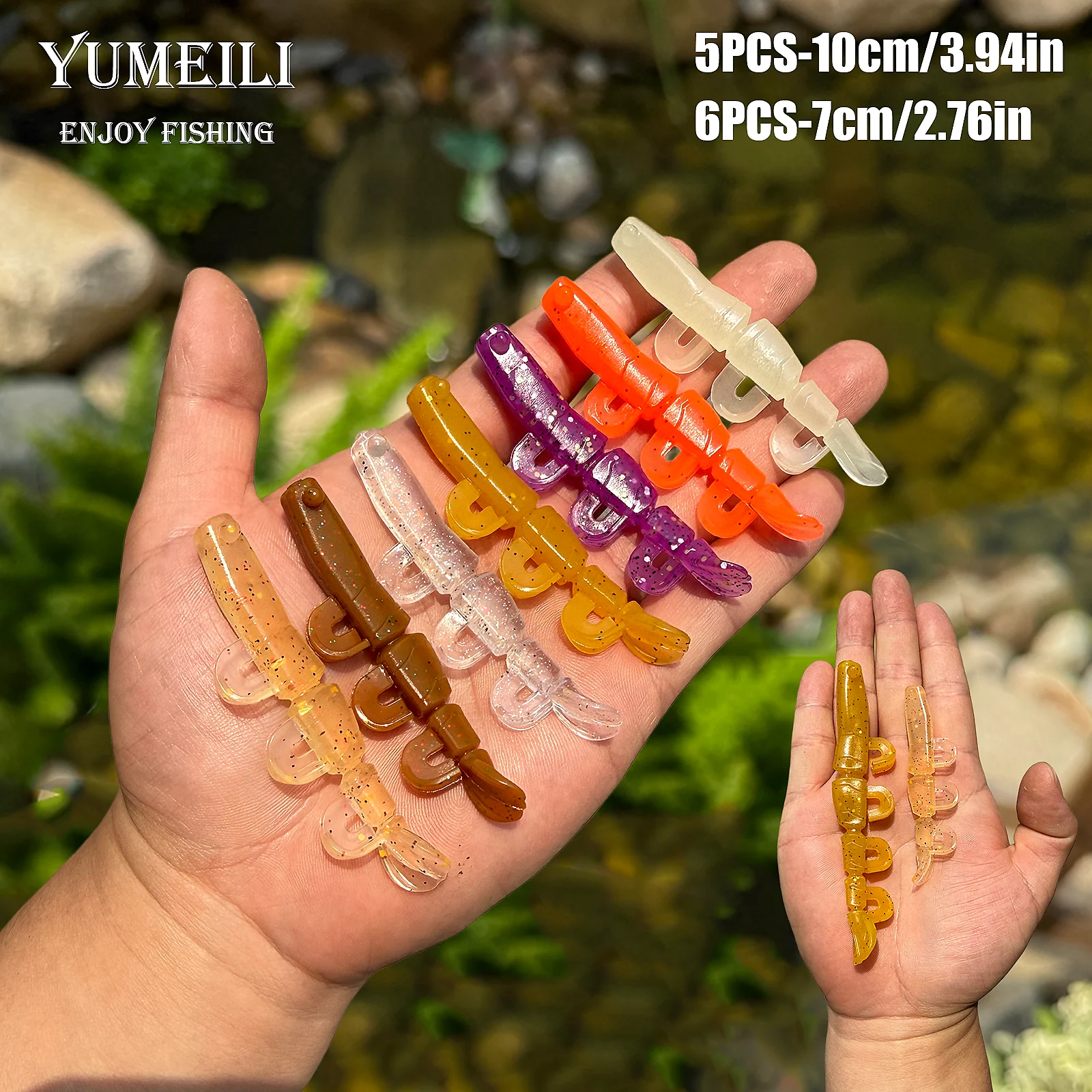 YUMEILI 5/6PCS Multi-Segment Shrimp Lure Soft Bait, Featuring Multi-Segment Shrimp Body and Legs, Mimicking Shrimp Swimming