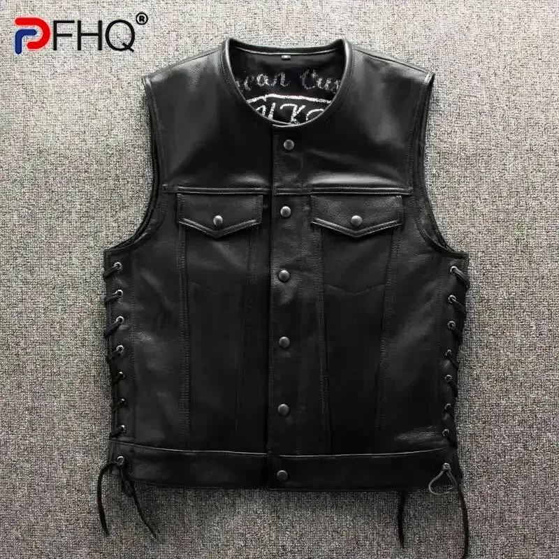 PFHQ chaquetas de cuero de calle para hombre a la moda para motocicletas, nuevo chaleco sin mangas a la moda, chaleco ajustado, abrigo para las cuatro estaciones 21Q7036