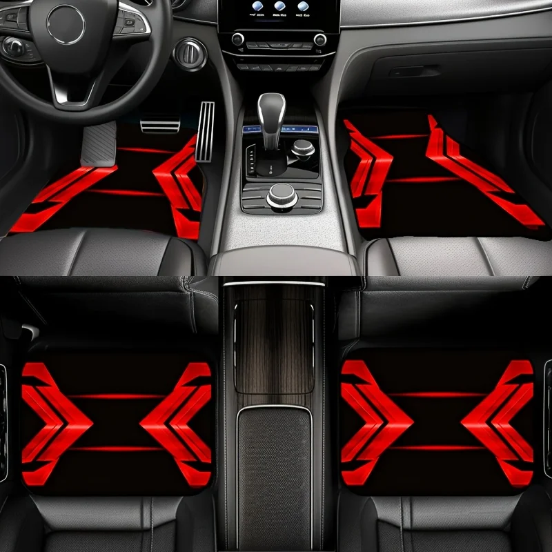 4pcs Geometric Car Floor Mats, Trendy And Unique Car Pedal Pads For Cars, Trucks, And SUVs- Perfect Gift For Family Or Friends O 5