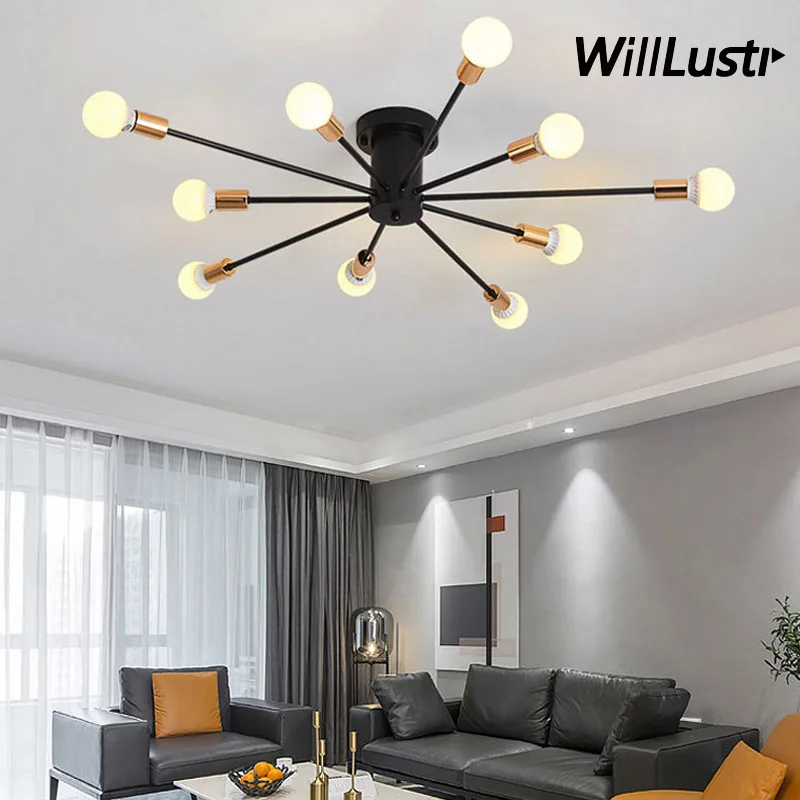 

Modern Iron Ceiling Lamp Minimalistic Style Semi-Flush Mounted Light Hotel Counter Living Dining Bedroom Creative Metal Lighting