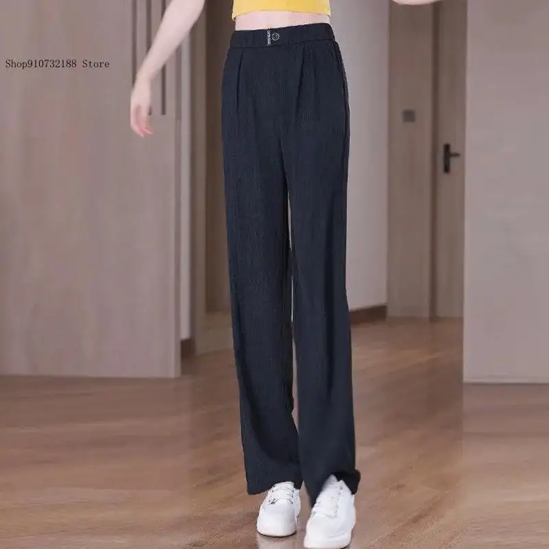 Summer and Autumn Slim Fit High Waist Loose and Thin Styles Retro Style Casual Hanging Straight Leg Pants for Women
