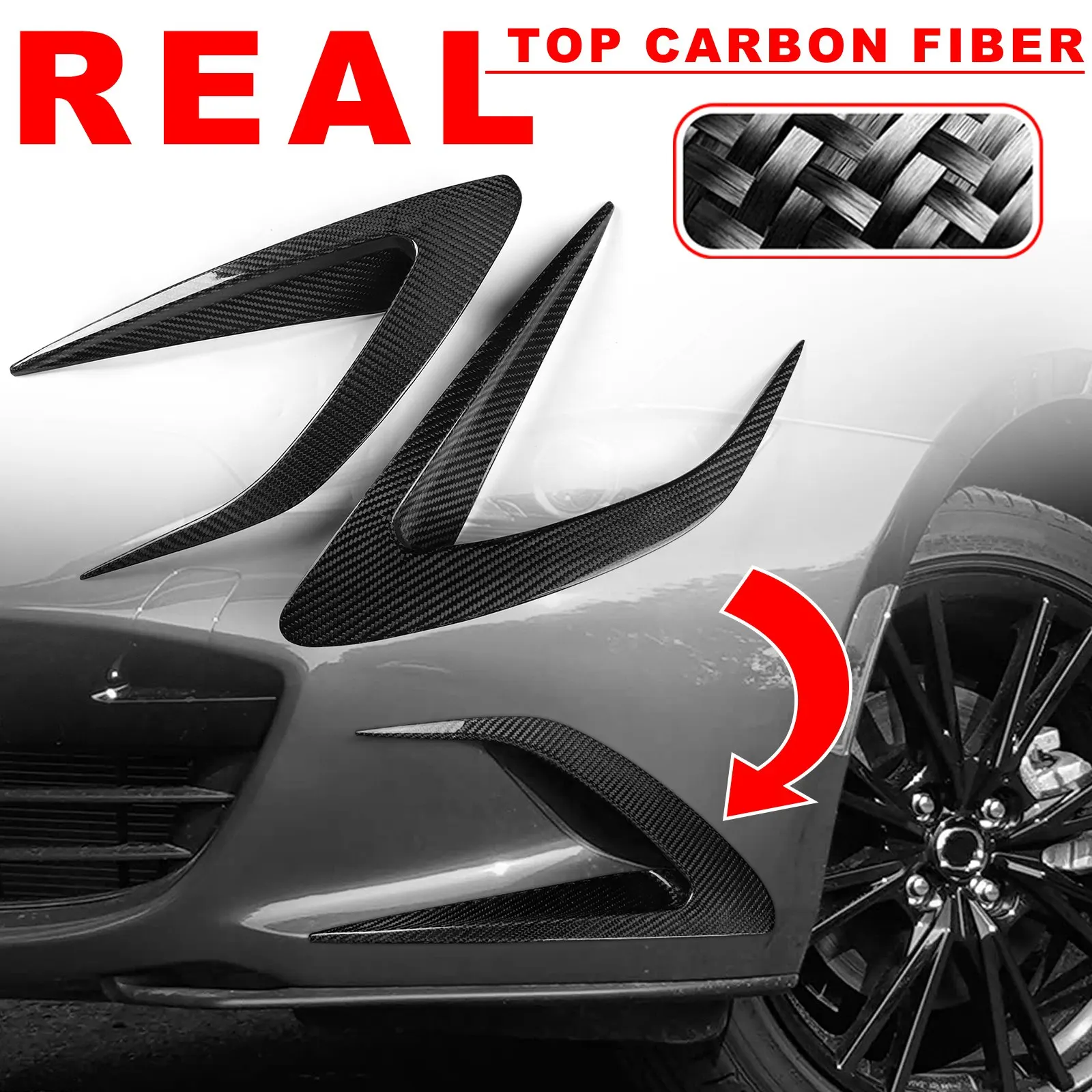 Real Carbon Fiber Front Bumper Fog Light Canards Trims For Mazda MX-5 RF ND 2018-2024
