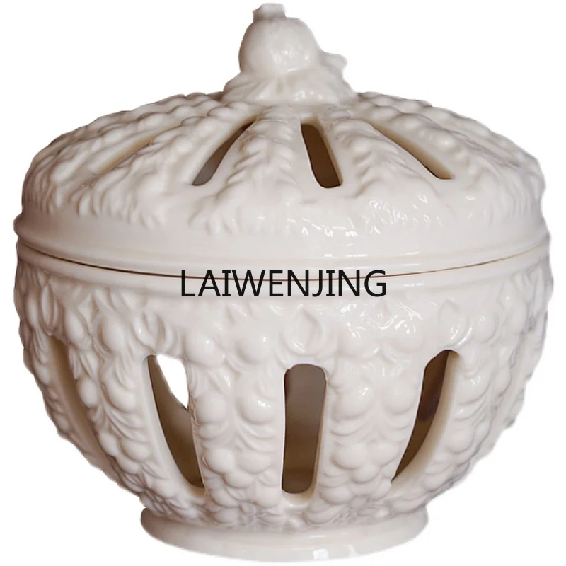 

MJY relief pomegranate shape hollow ceramic candy storage jar with lid