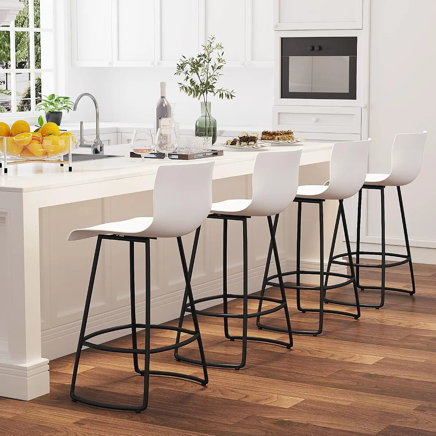 Bar Stools Set of 4 Counter Height Bar Stools Modern Swivel Bar Chairs with Back Plastic 24