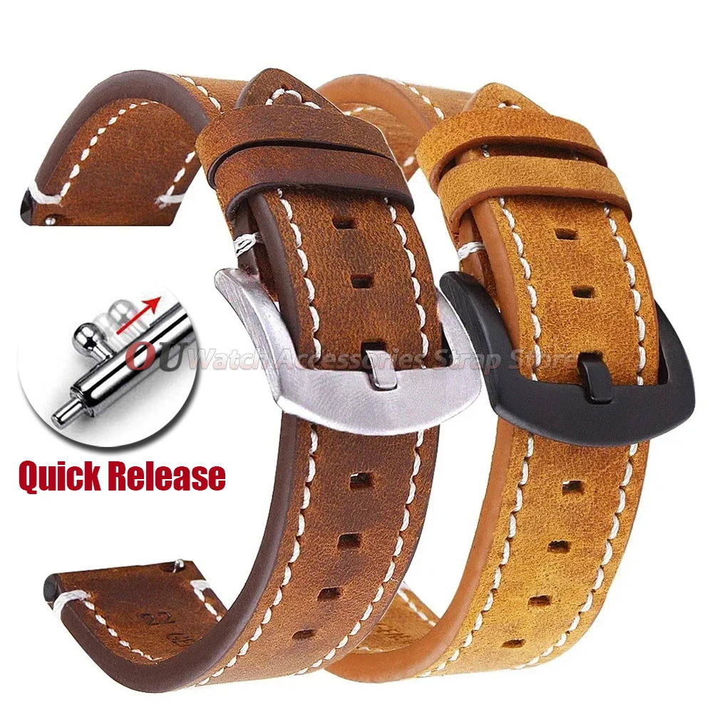 18mm 20mm 22mm 24mm Vintage Lederarmband mit Schnellverschluss für Seiko Uhrenarmband Herren Damen Universal für Huawei Armband Zubehör