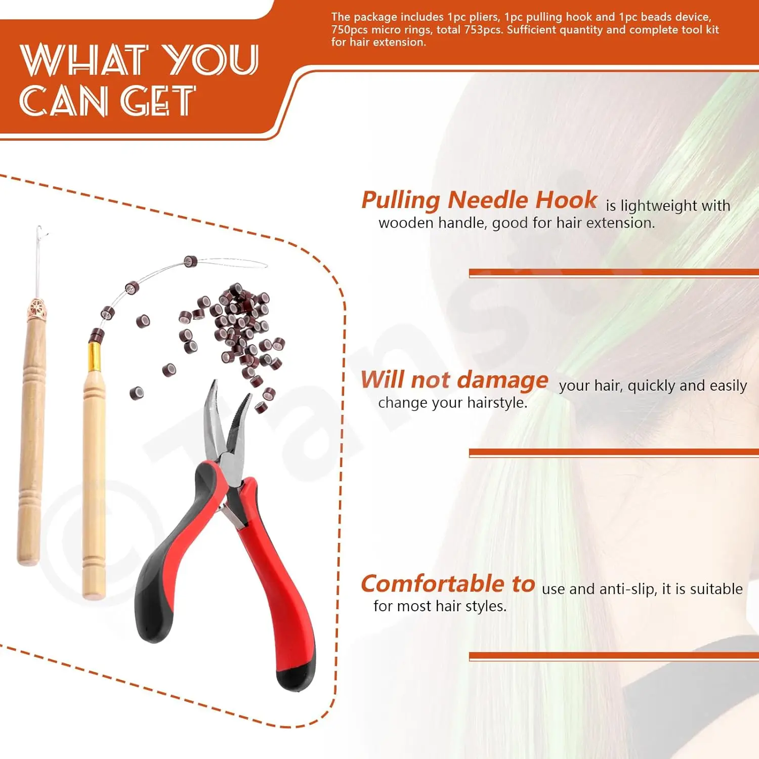 طقم وصلات الشعر، بما في ذلك 1000 قطعة 5 ألوان خرزة وصلات الشعر مع كماشة الشعر، وحلقة خطاف السحب وإبرة هدية عيد الميلاد