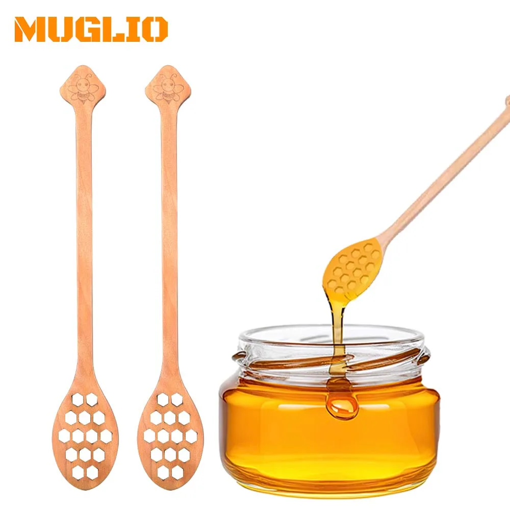 Honeycomb Heart Pattern Honey Spoon Wooden Long Handle Honey Spoon Stirrer Waiter Stirrer Spoon Home Kitchen Supplies