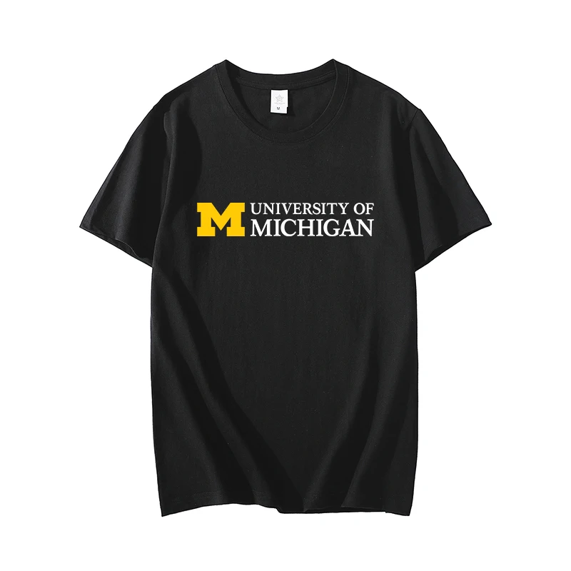 

UMich University of Michigan Daily Summer Cotton T Shirts Men Simple O Neck Stretch Solid New Tops Clothing Casual Tshirt