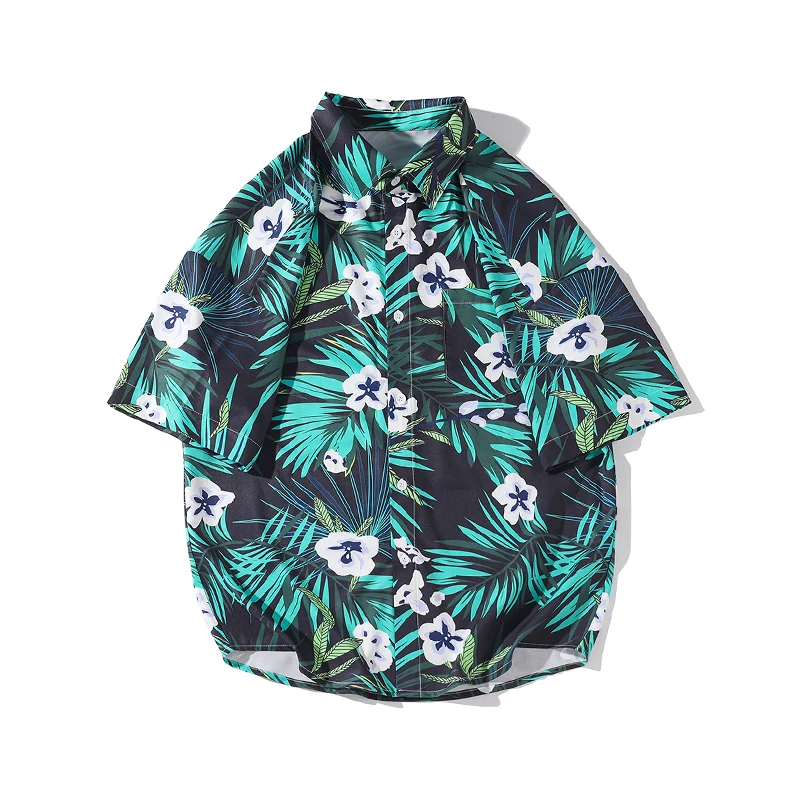 Hawaiian Flower Shirt Men\'s Graffiti Printed Short Sleeve Shirt Trendy Cuban Collar Beach Shirt Couple\'s Clothing