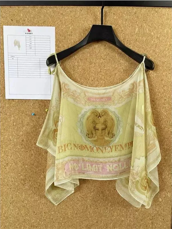 Beautiful Printed Chiffon Halter Top Women Summer Outerwear Korean Style Slimming Sleeveless Sexy Shoulder Bared Amazing Shirt