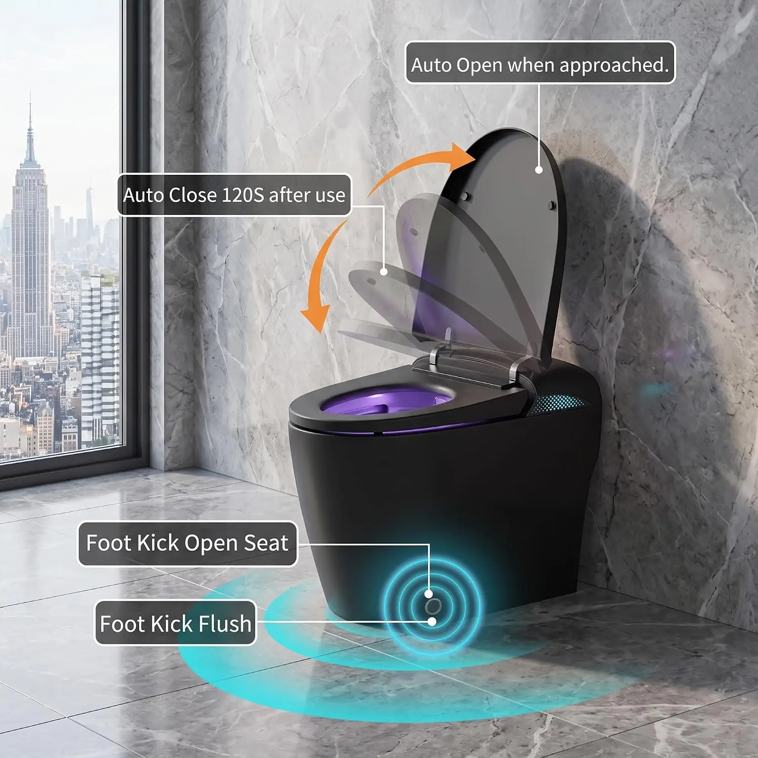 Smart Toilet with Bidet in, Auto Open Lid, Foam Shield, Heated Seat, Customized