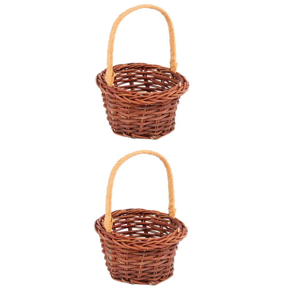 2 Pcs Accessories Hand Money Child Picnic Basket DIY Photo Props Rattan Micro Scene