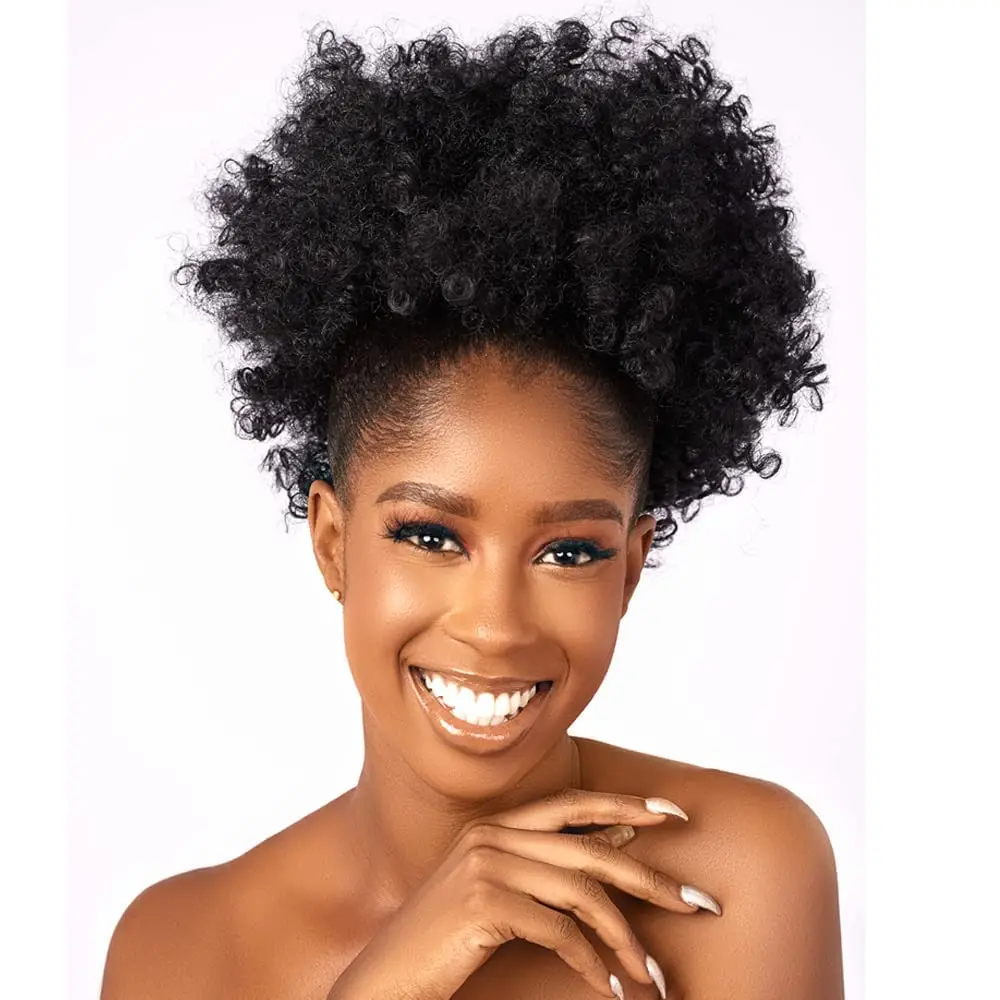 Synthetischer Afro-Puff Pferdeschwanz zum Anstecken für Schwarze Frauen Kurzer Krauser Afro-Pferdeschwanz Haar-Puffs Afro-Dutt Pferdeschwanz